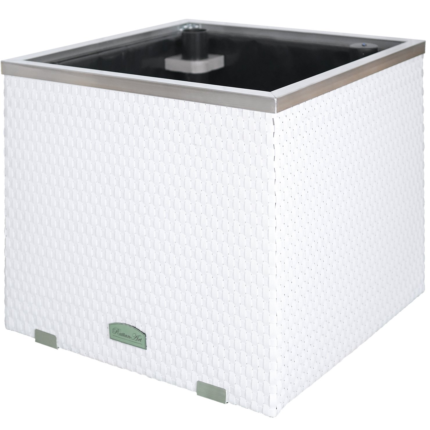 Pflanzkasten Rattan weiss – selbstbewässernd – 50 x 50 x 43