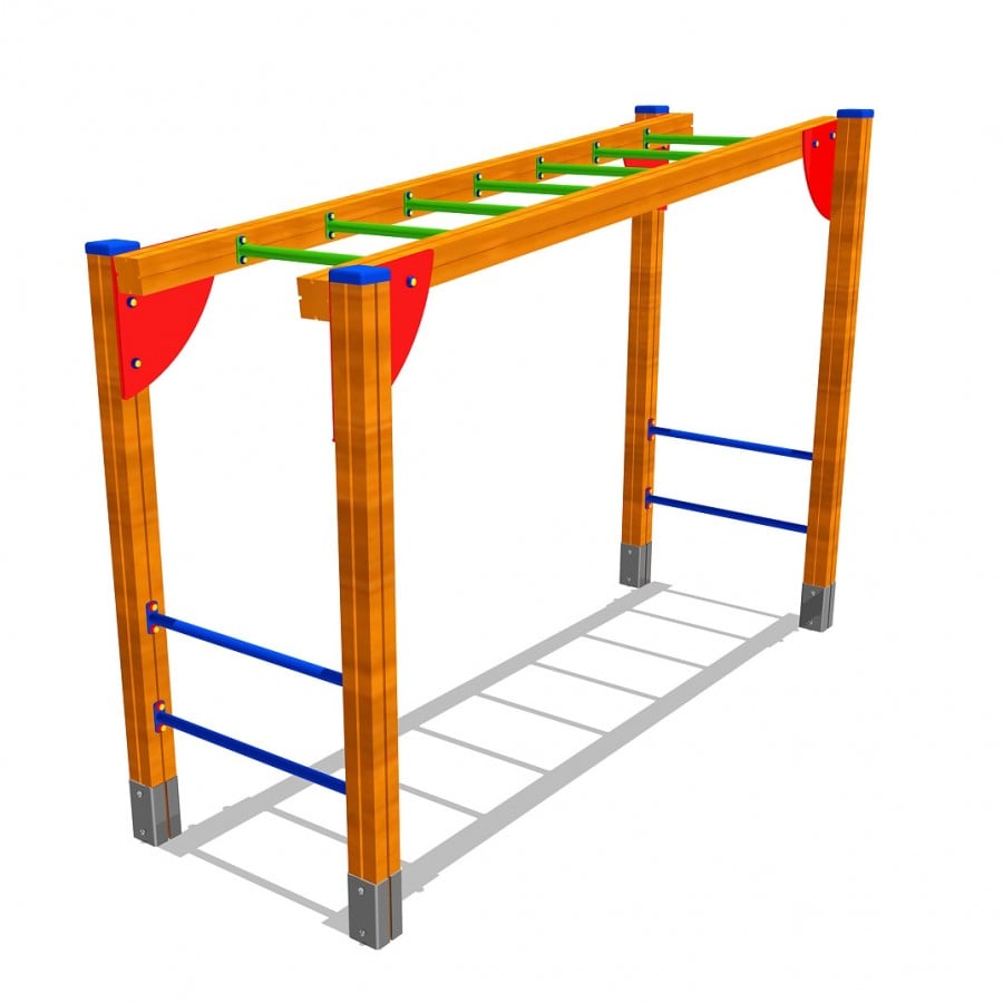 Hangelleiter aus Holz und Metall mit Steigung (180cm auf 200cm)