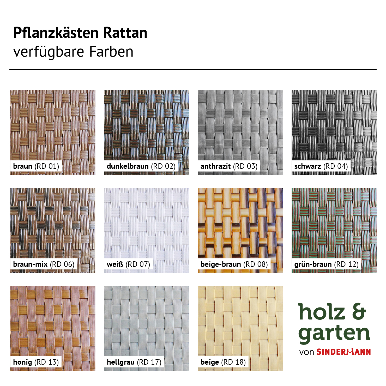 Verfügbare Farben für Rattan Pflanzkästen