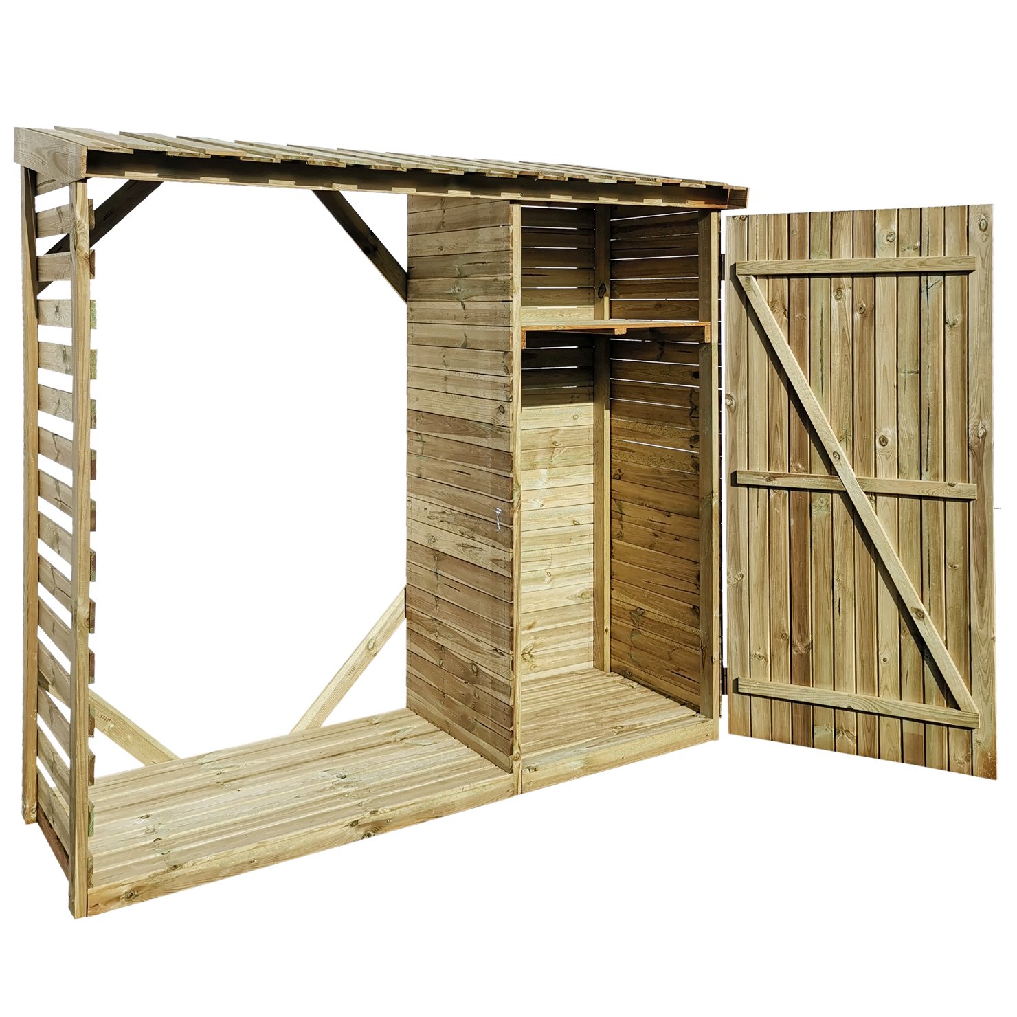 Kaminholzregal mit Geräteschrank – 206 x 80 x 190 cm