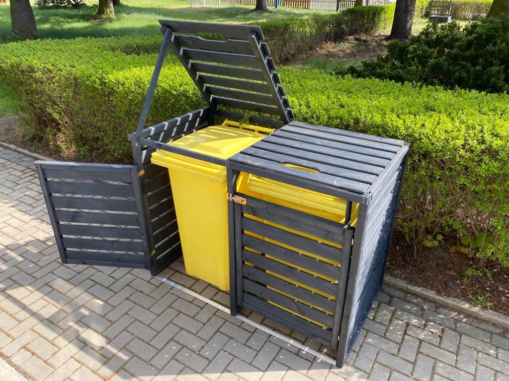 Anthrazit Mülltonnenbox - Ansicht offenes Dach